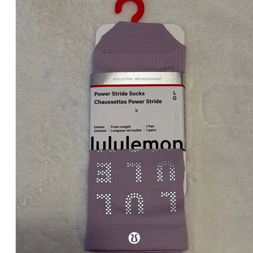 Lululemon Woman's Power Stride Crew Socks Reflective Lilac Ether Size L NWT